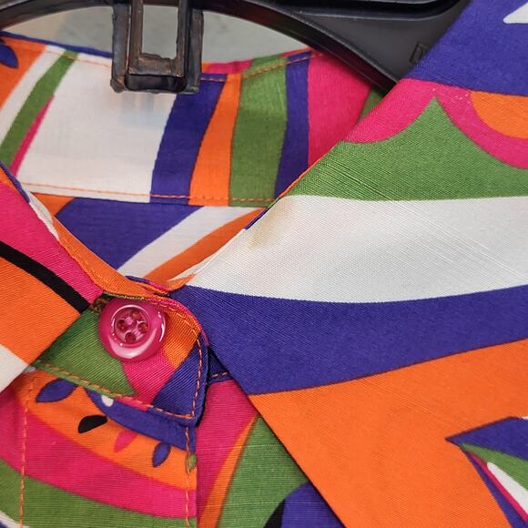 c.l.o.t.h.e.s Psychedelic 60's Style Silk Button Up Long Sleeve Blouse Size L - Picture 11 of 11